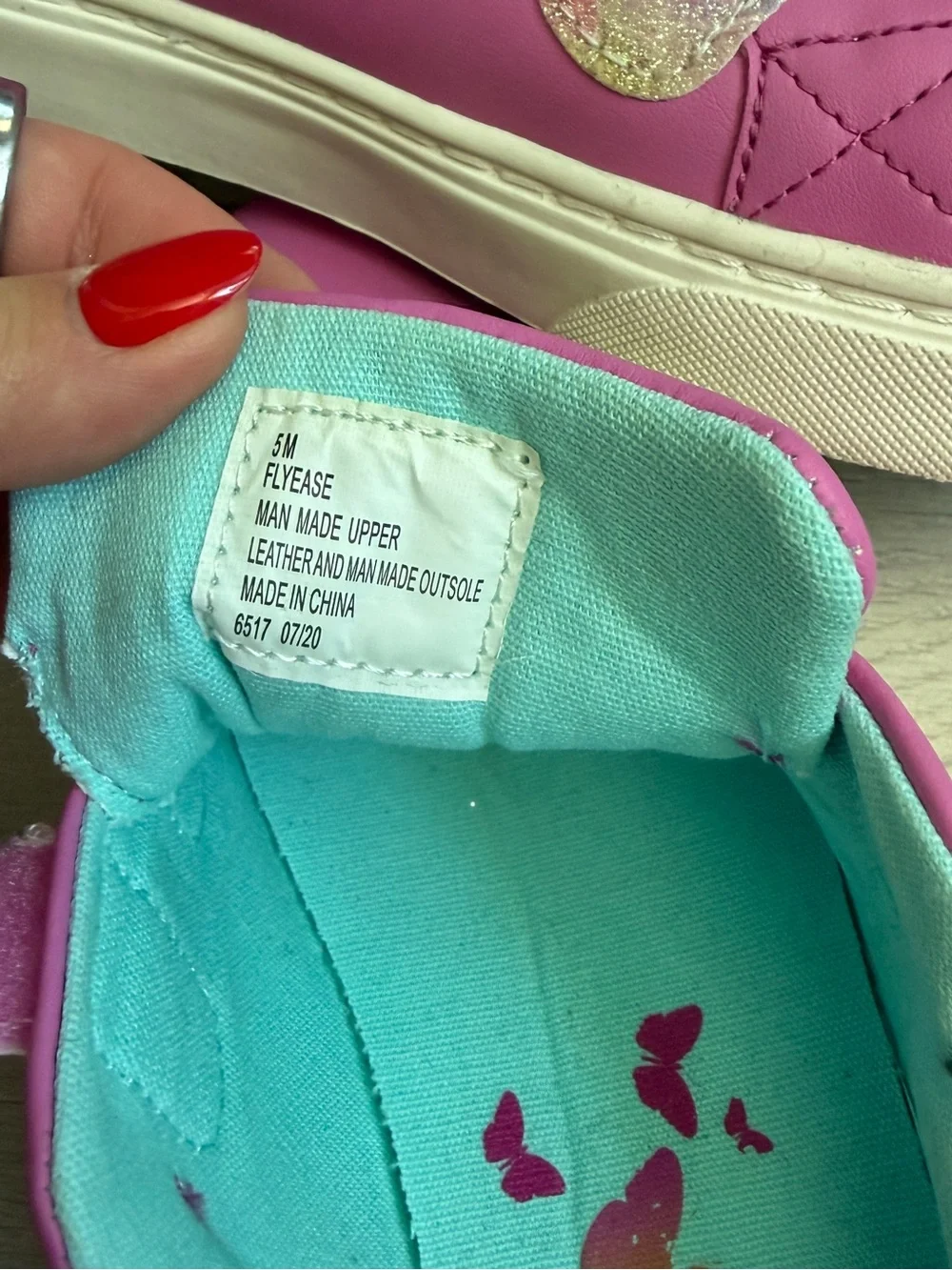 Butterfly Girls' Pink Sneakers with Rainbow Strap and Side Stripe